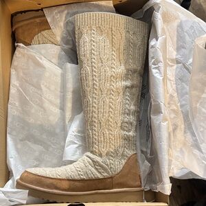 UGG Cable Knit Tall Boots in Cream and Tan